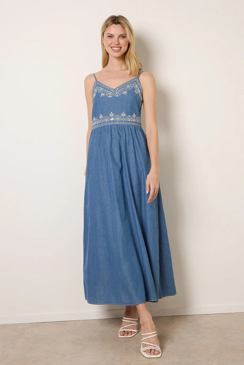 Floral Embroidery Adjustable Strap Maxi Dress by Blue Vanilla