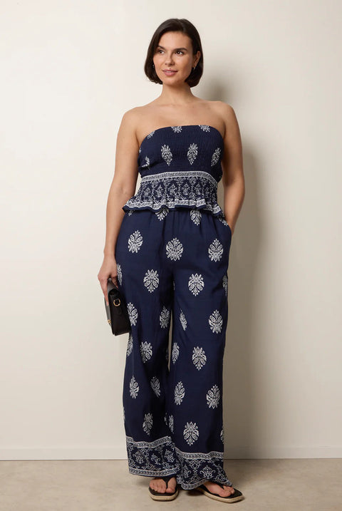 Smocked Top & Wide-Leg Trouser Set by Blue Vanilla