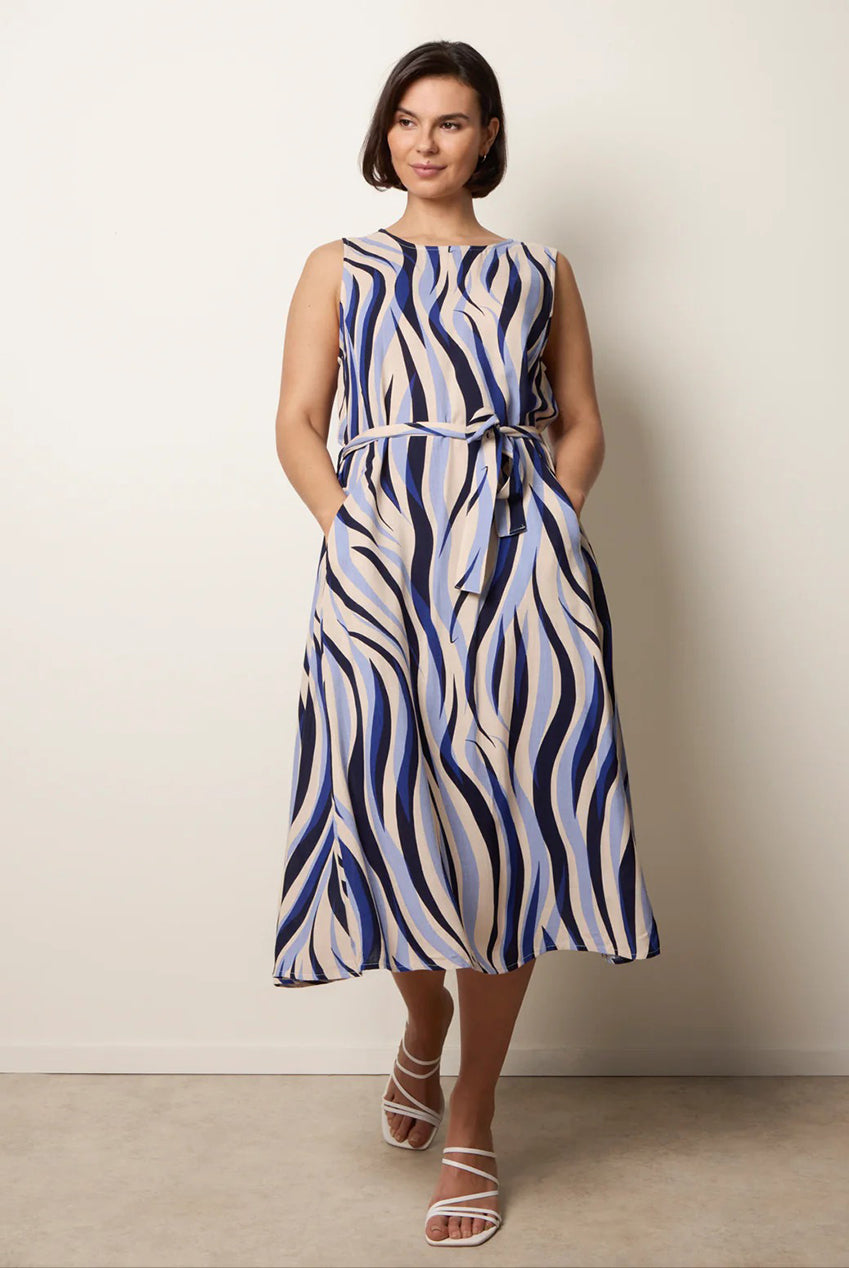Bold Wave Print Belted Dress BV3915008