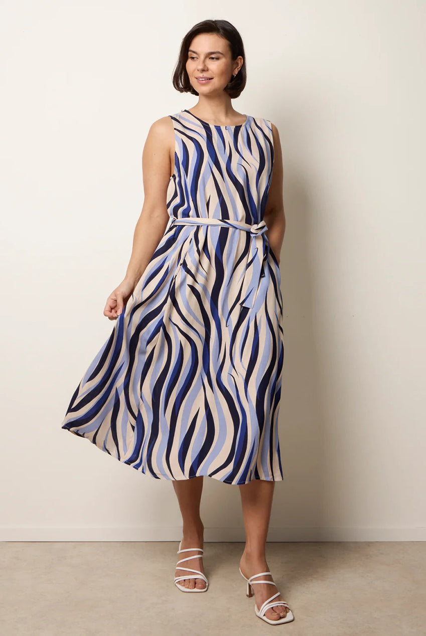 Bold Wave Print Belted Dress BV3915008