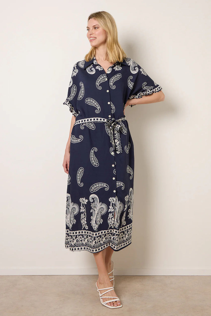 Paisley Print Belted Shirt Dress BV3916324