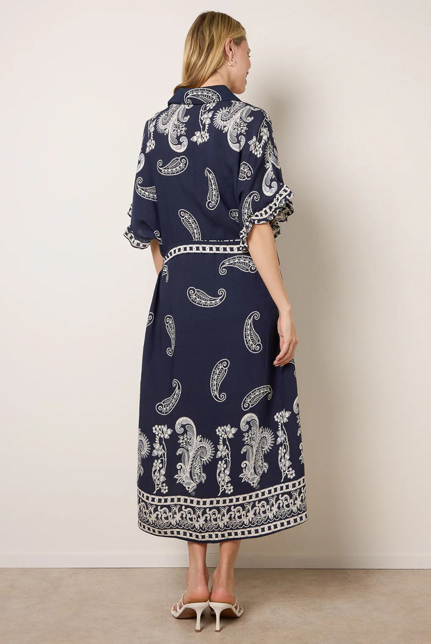 Paisley Print Belted Shirt Dress BV3916324