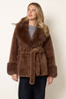 Plush Faux Fur Belted Coat by Blue Vanilla