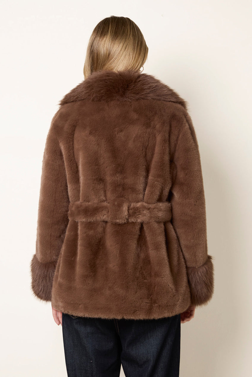 Plush Faux Fur Belted Coat BV3990027