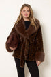 Leopard Plush Faux Fur Belted Coat by Blue Vanilla