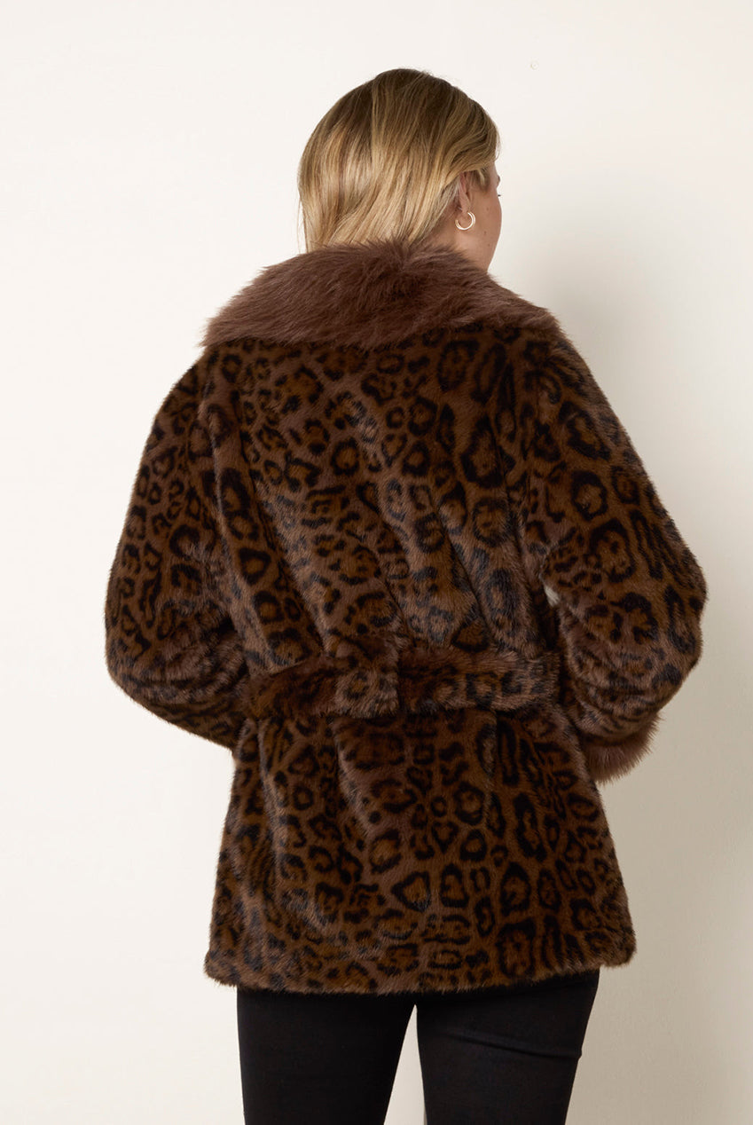 Leopard Plush Faux Fur Belted Coat BV4002025