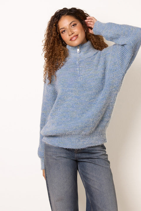 Zip Neck Knit Jumper by Blue Vanilla