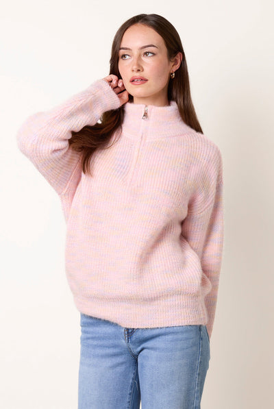 Pink - Zip Neck Knit Jumper by Blue Vanilla