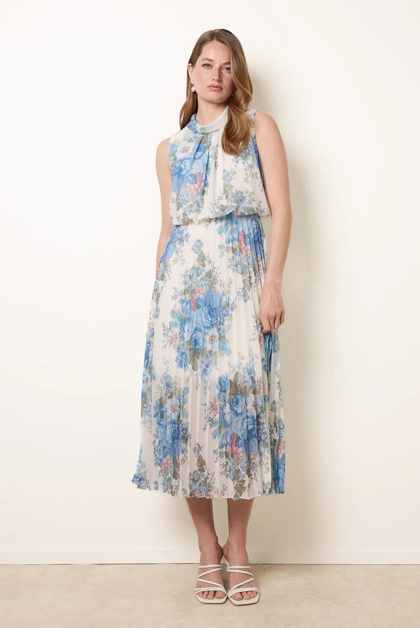 Printed Sleeveless Cowl Neck Pleated Dress BV6311IT376
