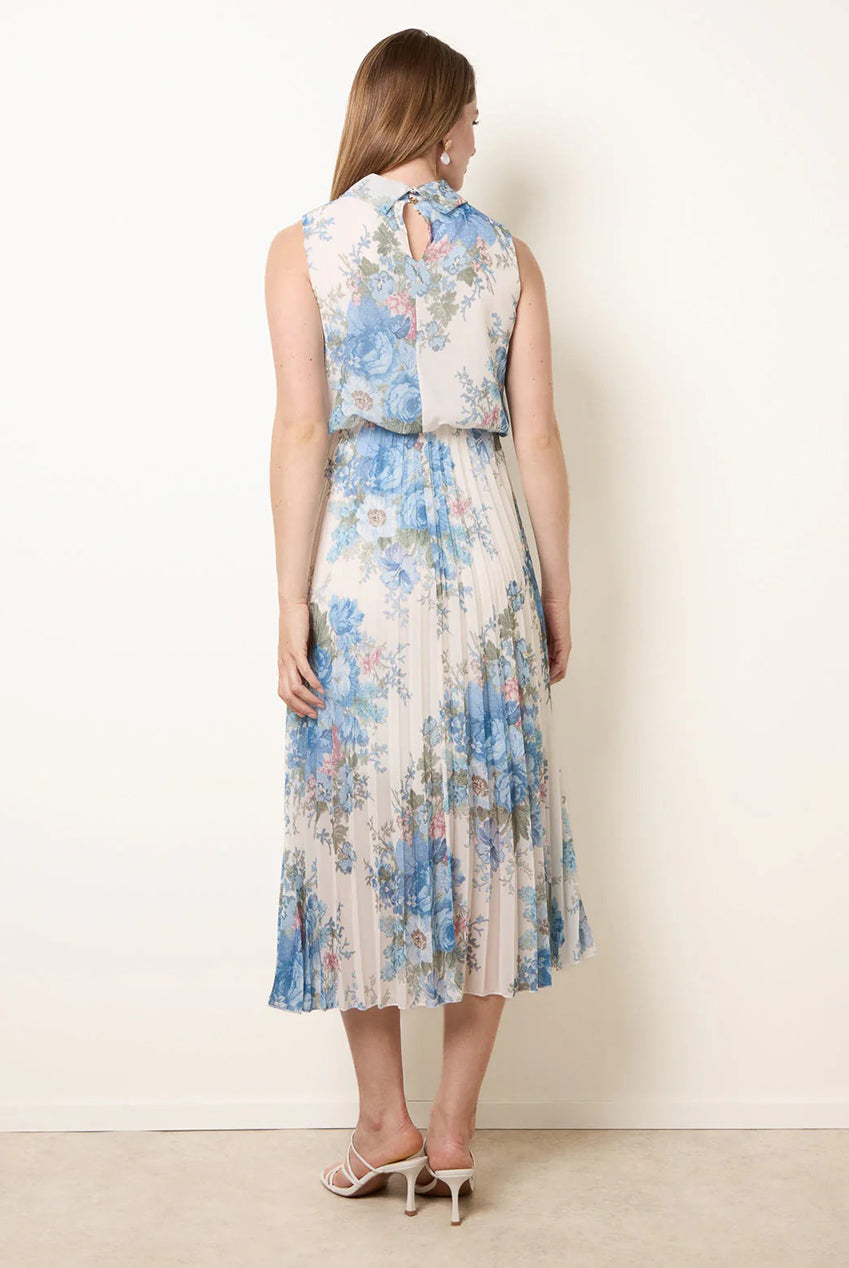 Printed Sleeveless Cowl Neck Pleated Dress BV6311IT376