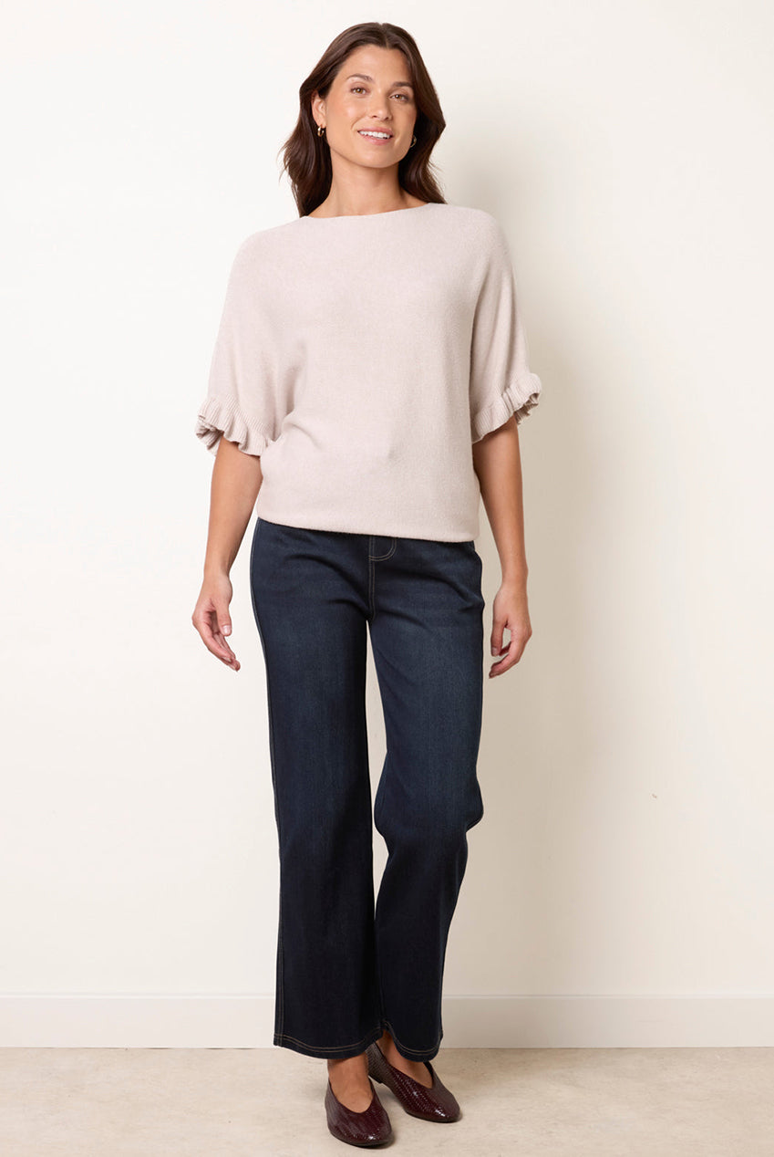 Knitted Frill Sleeve Batwing Jumper BV5515IT309