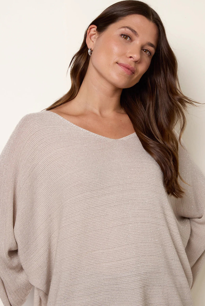 Metallic V Neck Knitted Ripple Jumper BV5621IT039