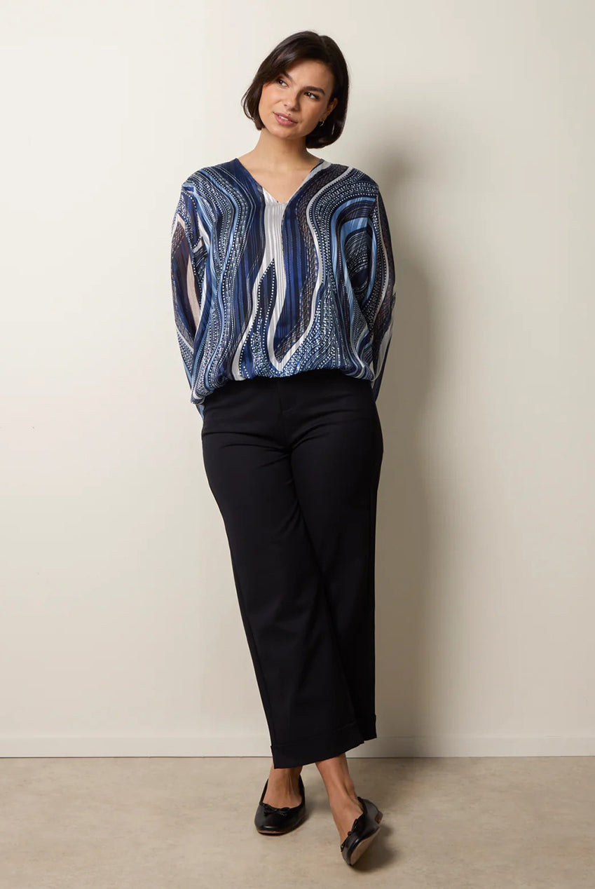 Swirl And Dot Print V Neck Metallic Blouse BV5964IT008