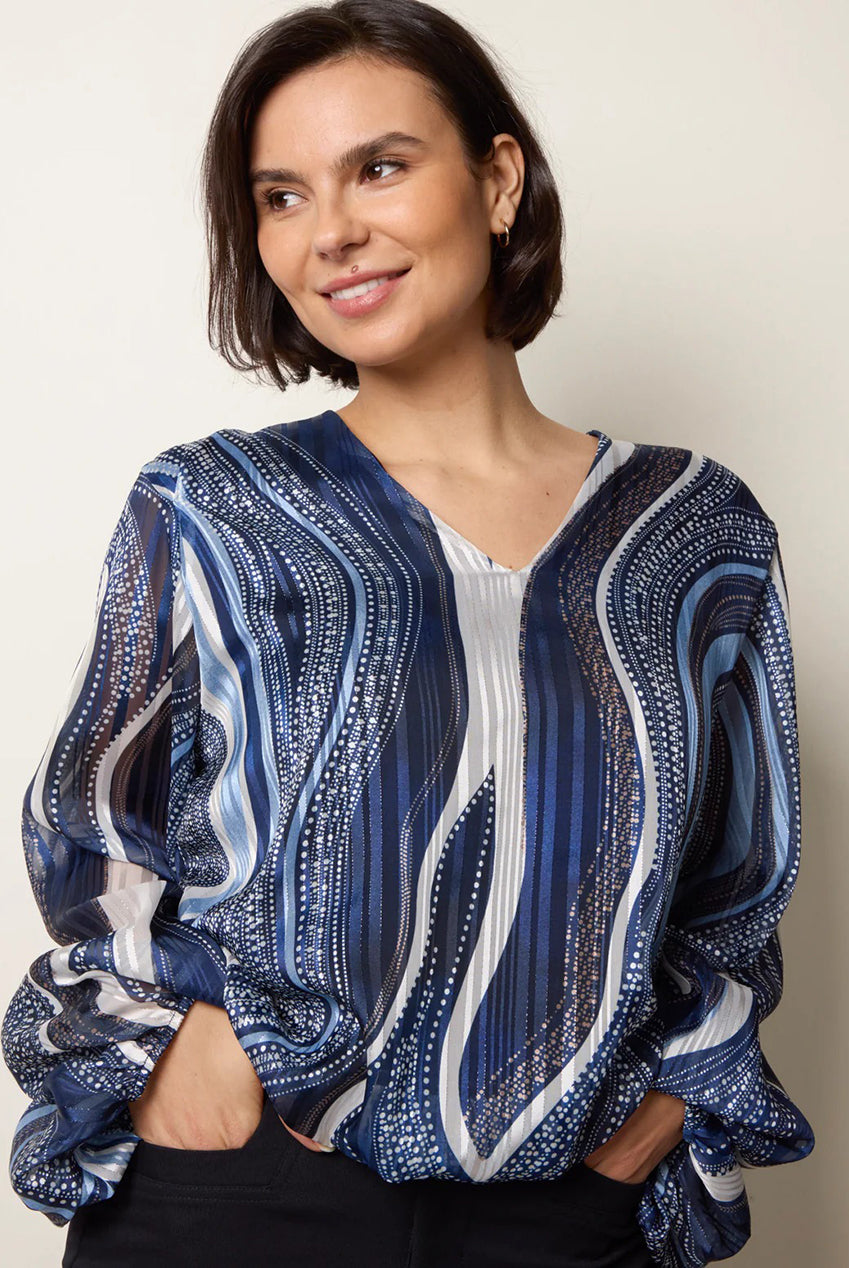 Swirl And Dot Print V Neck Metallic Blouse BV5964IT008