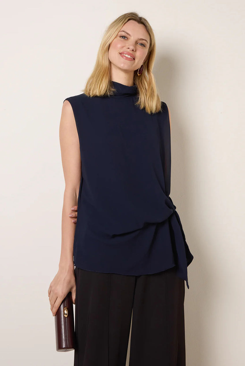 Sleeveless Cowl Tie Front Chiffon Blouse BV6050IT008