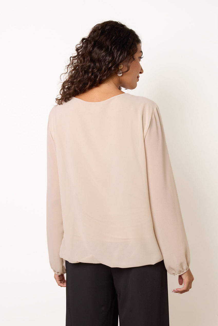 Puffball Round Neck Marble Button Blouse BV6108IT039