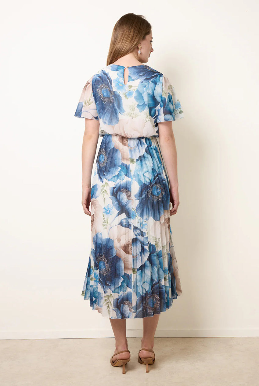 Pleated Scoop Neck Short Sleeve Floral Dress BV6255IT002