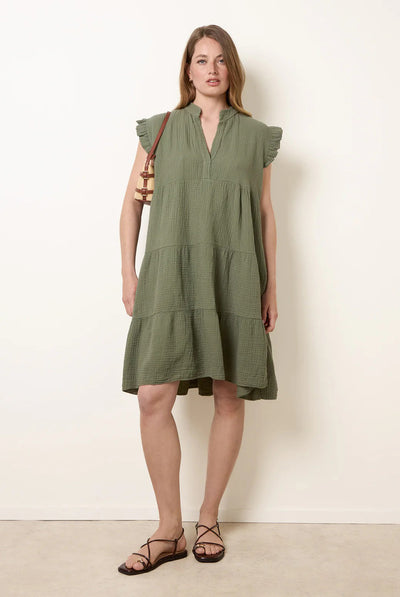 Khaki - Cheesecloth Frill Sleeve Tunic by Blue Vanilla
