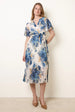 Crossover Pleated Print Dress by Blue Vanilla