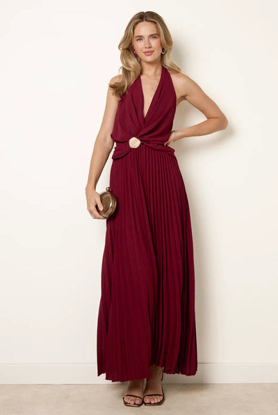 Wine - Cross Front Halter Dress by Blue Vanilla
