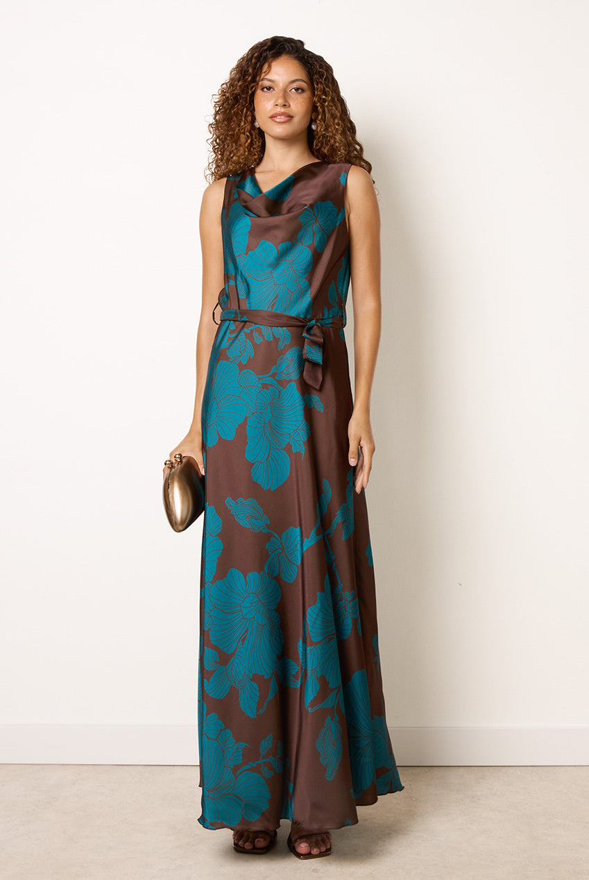 Floral Satin Cowl Neck Dress BV6772IT525