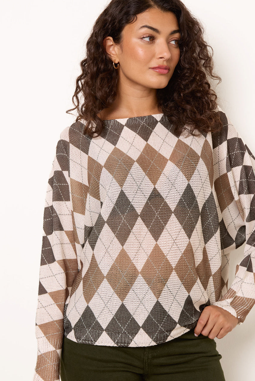 Slash Neck Argyle Diamond Jumper BV6789IT025