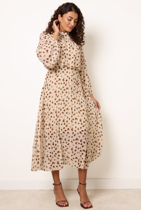 Shadow Polka Dot High Neck Pleated Dress by Blue Vanilla