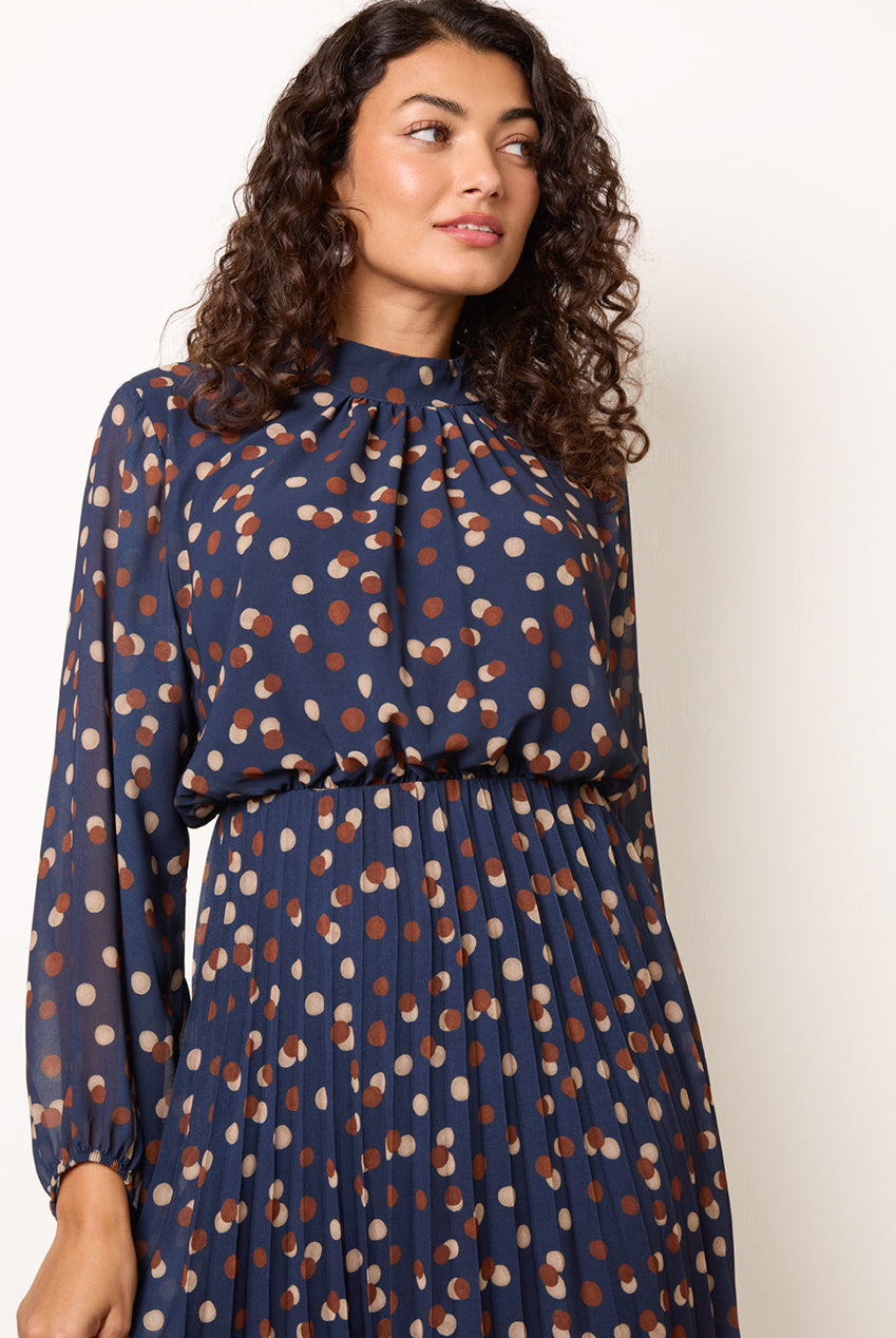 Shadow Polka Dot High Neck Pleated Dress BV6795IT008