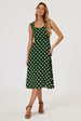 Polka Dot Print Heart Neck Midi Green by FS Collection