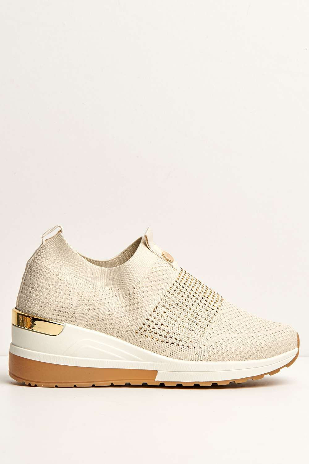 Ember Diamante Embellished Slip On Trainers In Beige CEDAR2-BEI
