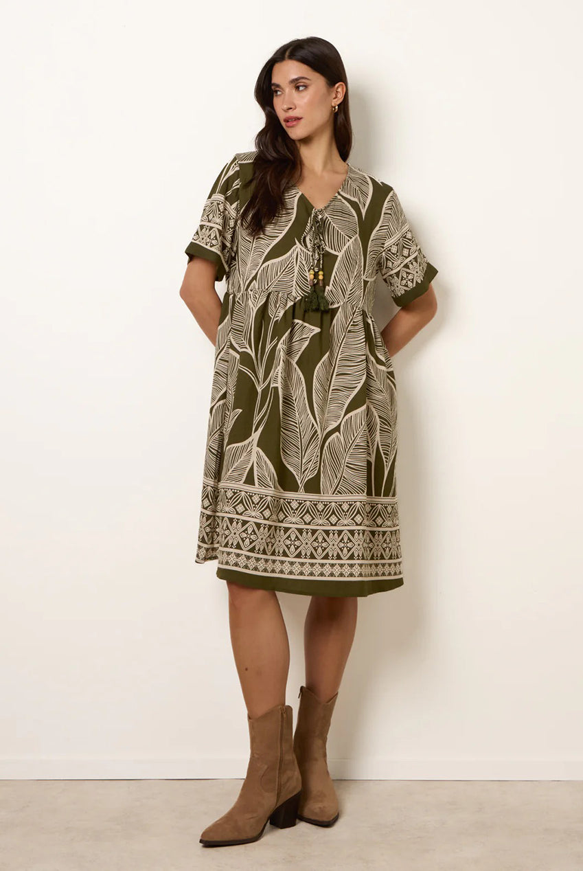 Dress With Tropical Leaf Print CC2688BV056