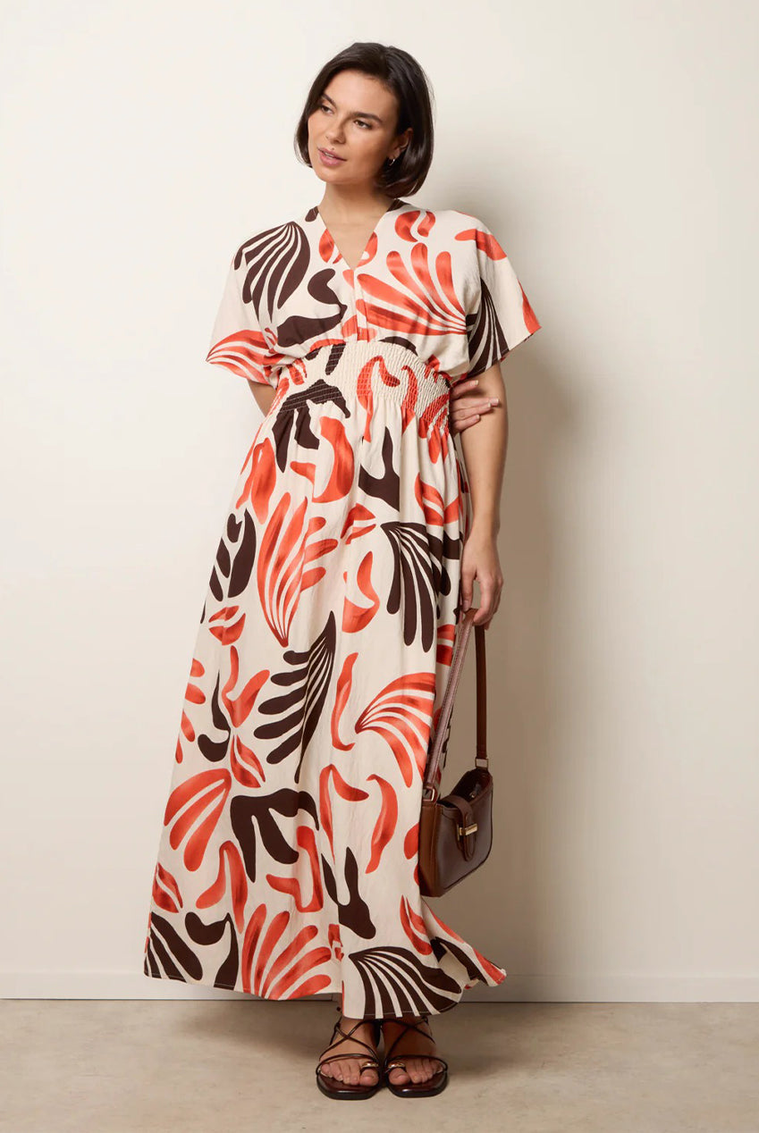 V Neck Abstract Leaf Print Dress CC2700BV011