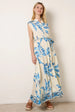 Leaf Print Collarless Shirt Dress With Belted Waist by Blue Vanilla