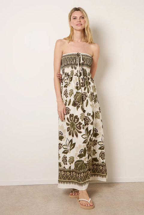 Flower Print Bandeau Maxi Dress by Blue Vanilla