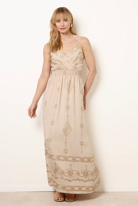 Embroidered Maxi Dress With Adjustable Straps by Blue Vanilla