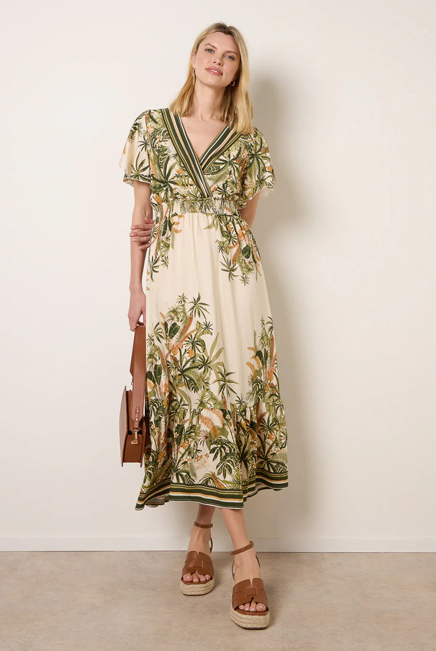 Tropical Print Wrap Front Dress CC2733BV023