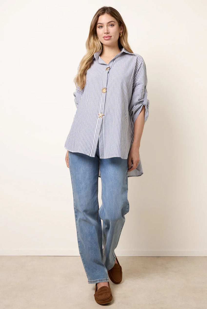 Gold Shell Button Front Stripe Shirt CC2735BV018