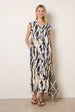 Metallic Abstract Printed Collarless V Neck Dress by Blue Vanilla