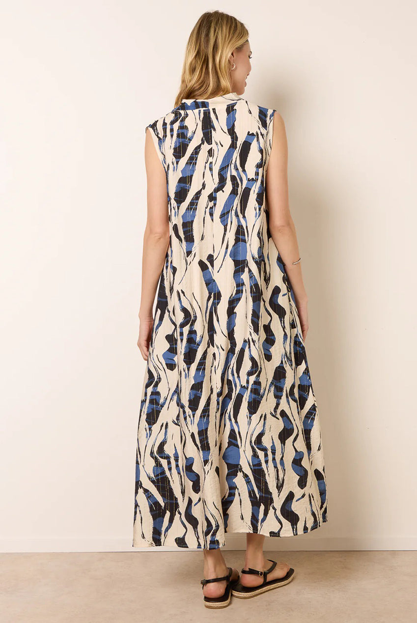 Metallic Abstract Printed Collarless V Neck Dress CC2737BV002