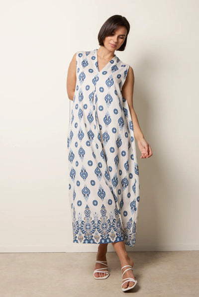Navy - Floral Print A Line Dress by Blue Vanilla