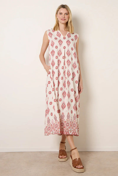 Wine - Floral Print A Line Dress by Blue Vanilla