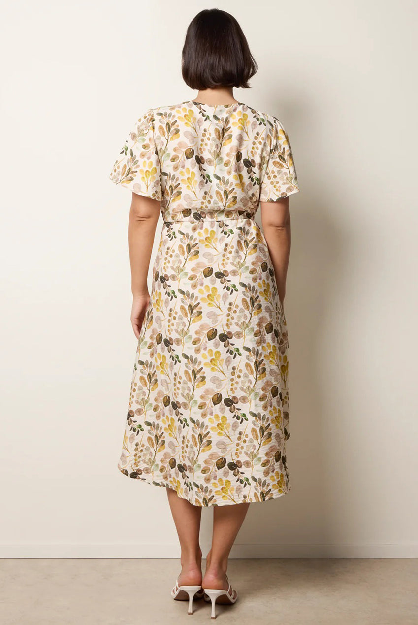 Leaf Print Tie Waist Shirt Midi Dress CC2749BV378