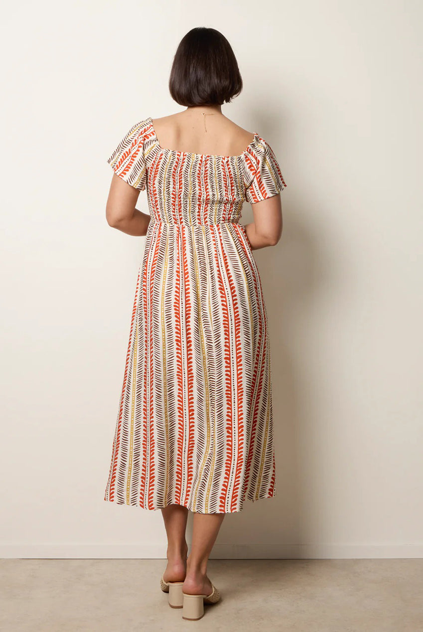 Short Sleeve Shirred Waist Abstract Print Dress BV269882077