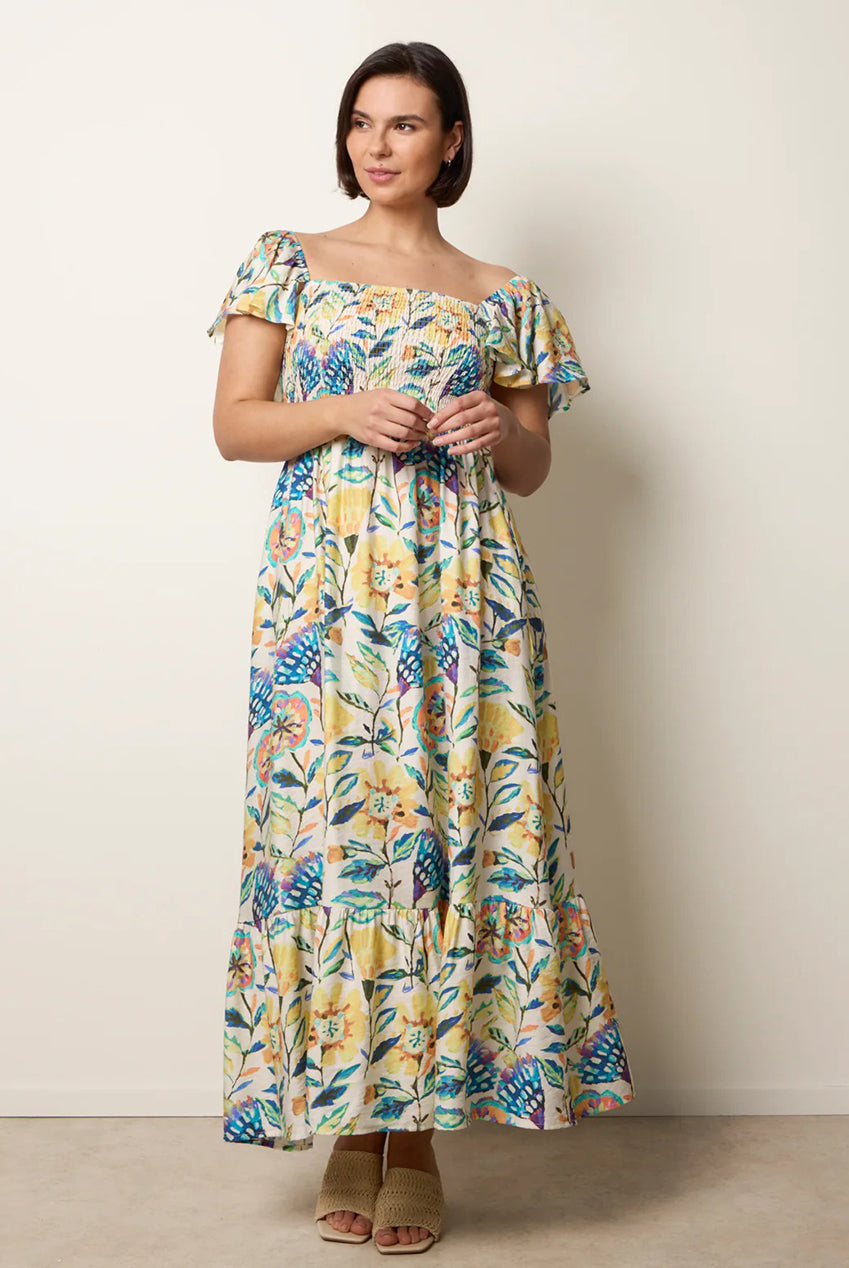 Frill Sleeveless Tropical Floral Print Dress CC2750BV378