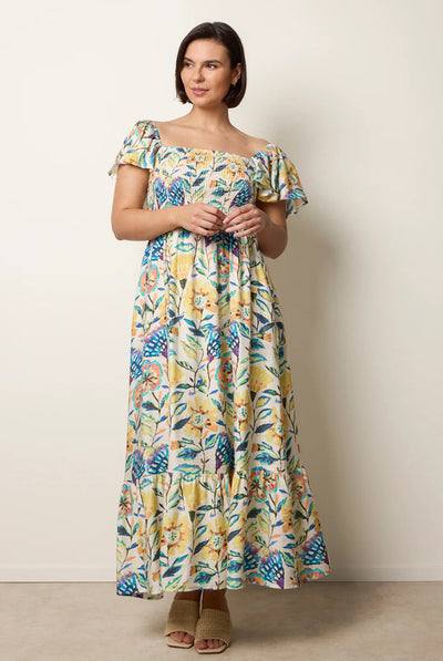 Yellow - Frill Sleeveless Tropical Floral Print Dress by Blue Vanilla