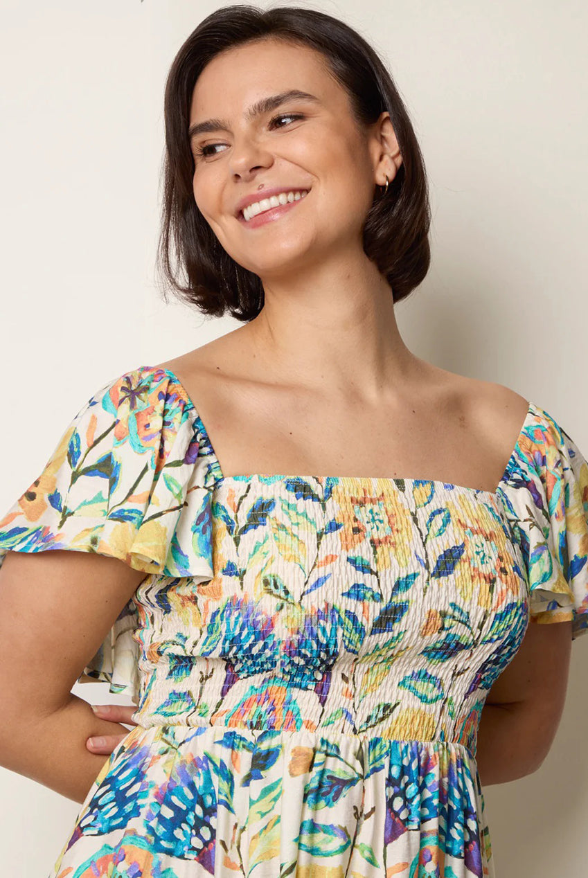 Frill Sleeveless Tropical Floral Print Dress CC2750BV378