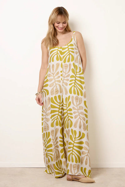 Green - Floral Printed Jumpsuit by Blue Vanilla