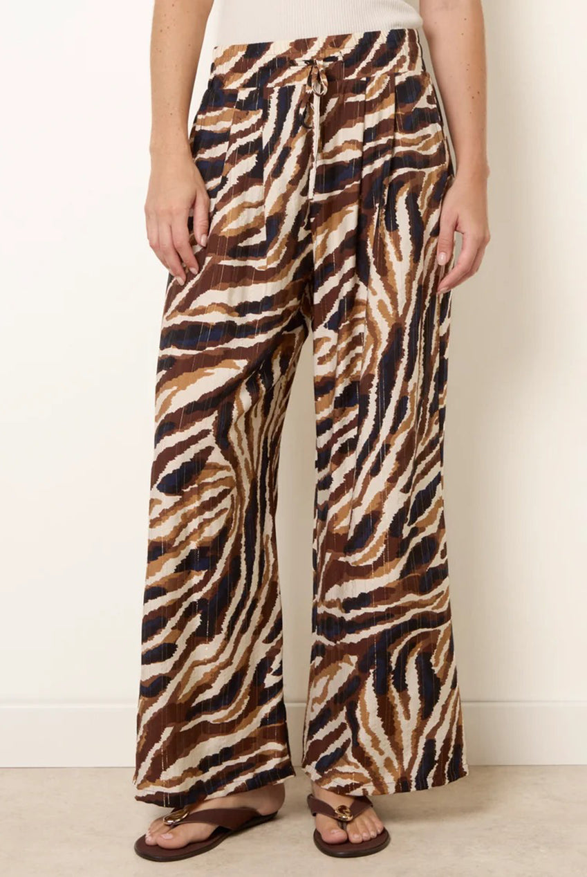 Tiger Print Drawstring Wide Leg Trousers CC2765BV025