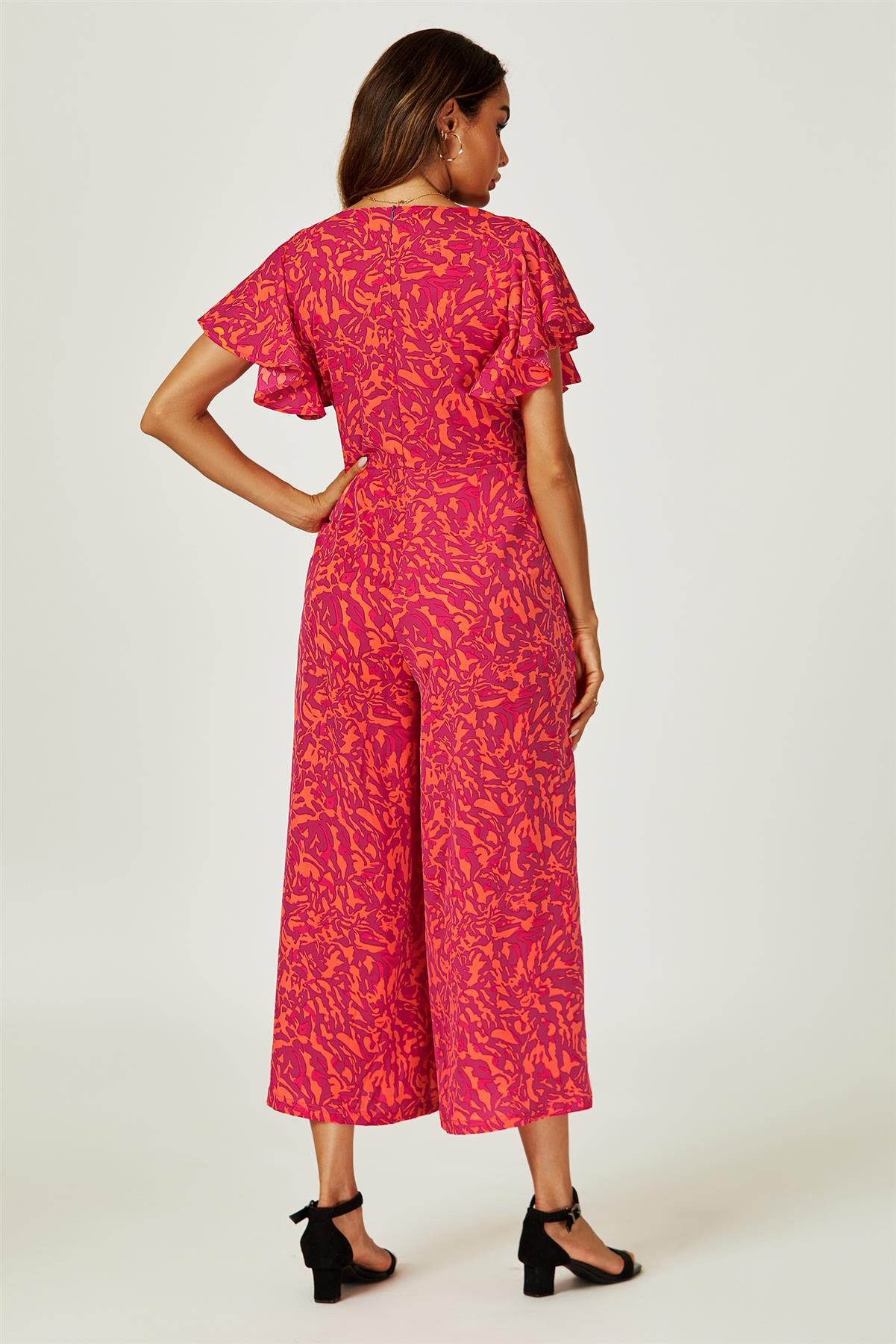 Printed Wide Leg Twist Jumpsuit In Fuchsia FS749-ROAP