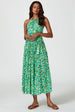 Abstract Print Tie Halterneck Maxi Dress In Green by FS Collection